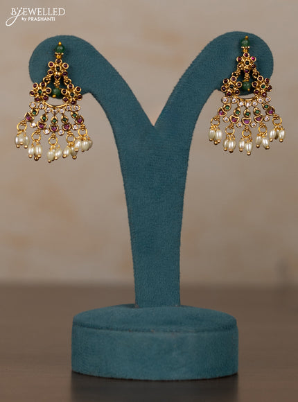 Antique guttapusalu necklace with kemp & cz stones and pearl hangings
