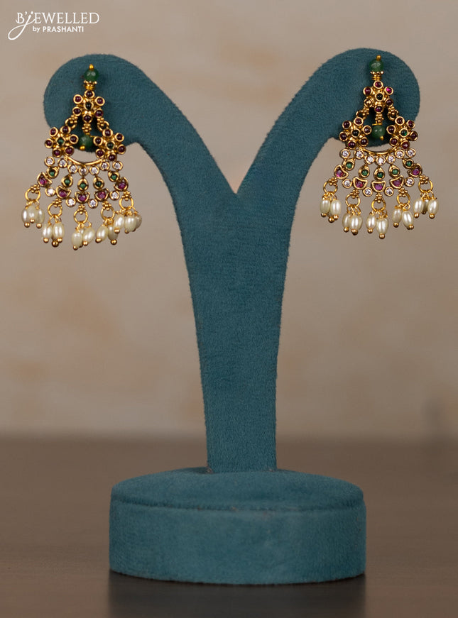Antique guttapusalu necklace with kemp & cz stones and pearl hangings