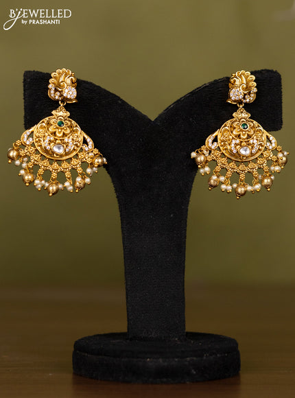 Antique necklace peacock design with kemp & kundan cz stones and pearl & golden beads hangings