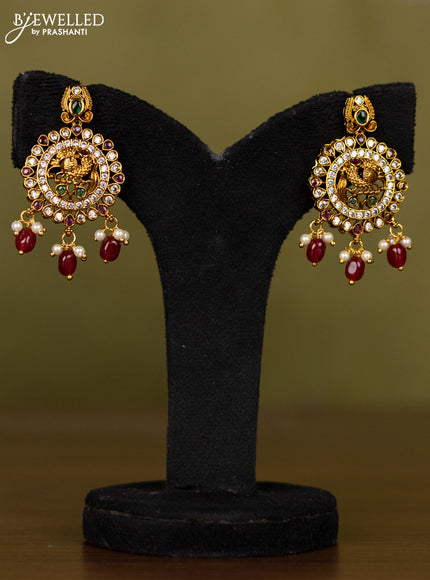 Antique necklace peacock & floral design with kemp & cz stones and pearl & pink beads hangings