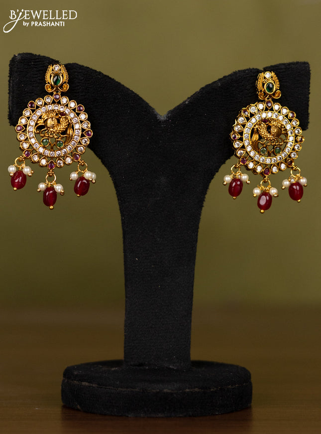 Antique necklace peacock & floral design with kemp & cz stones and pearl & pink beads hangings