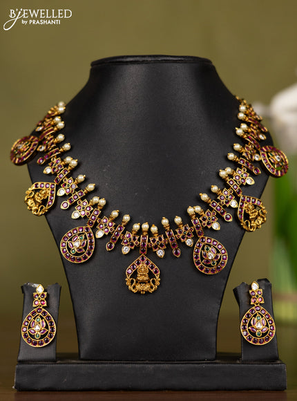 Antique necklace lakshmi design with kemp and kundan stones