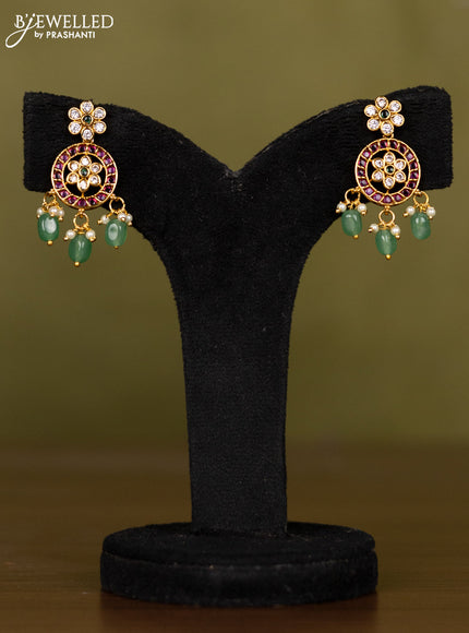 Antique necklace floral design with kemp & cz stones and pearl & mint green beads hangings