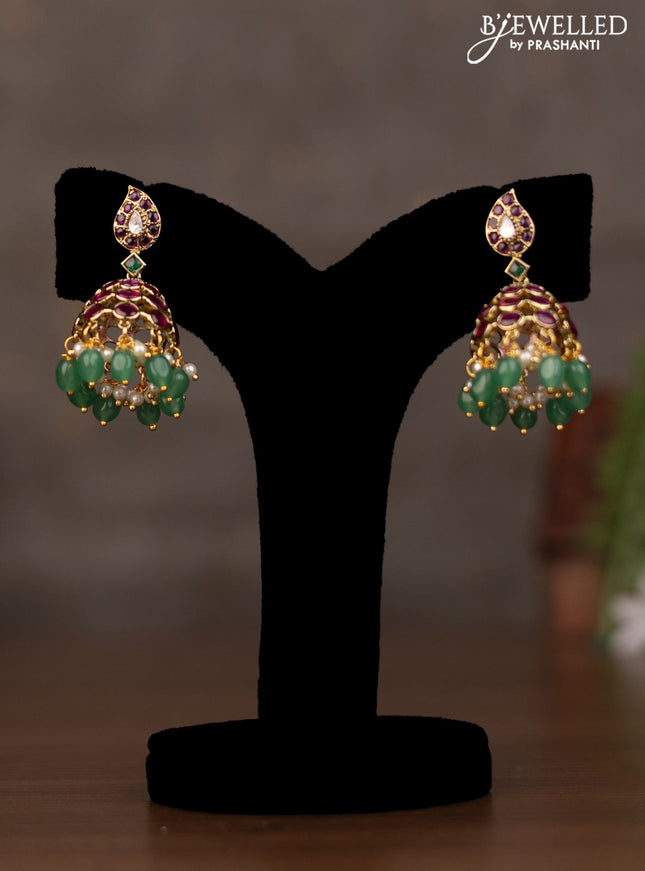 Necklace manga pattern with kundan stones and natural beads & prearl hangings in victorian finish