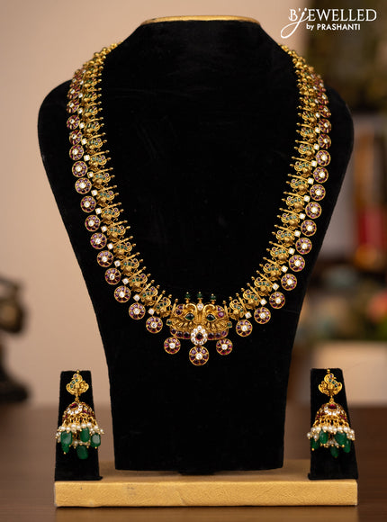 Antique haaram peacock design with kemp kundan stones and removable pendant type