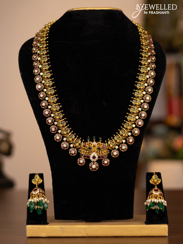 Antique haaram peacock design with kemp kundan stones and removable pendant type