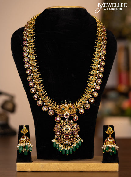 Antique haaram peacock design with kemp kundan stones and removable pendant type