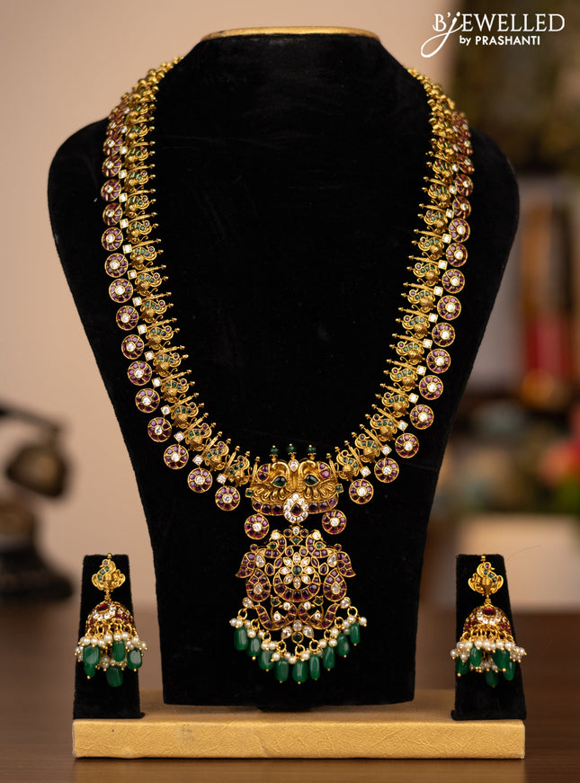 Antique haaram peacock design with kemp kundan stones and removable pendant type