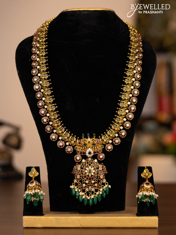 Antique haaram peacock design with kemp kundan stones and removable pendant type