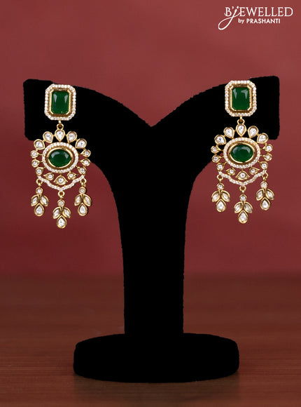 Pearl triple layer necklace with green kemp & kundan stones