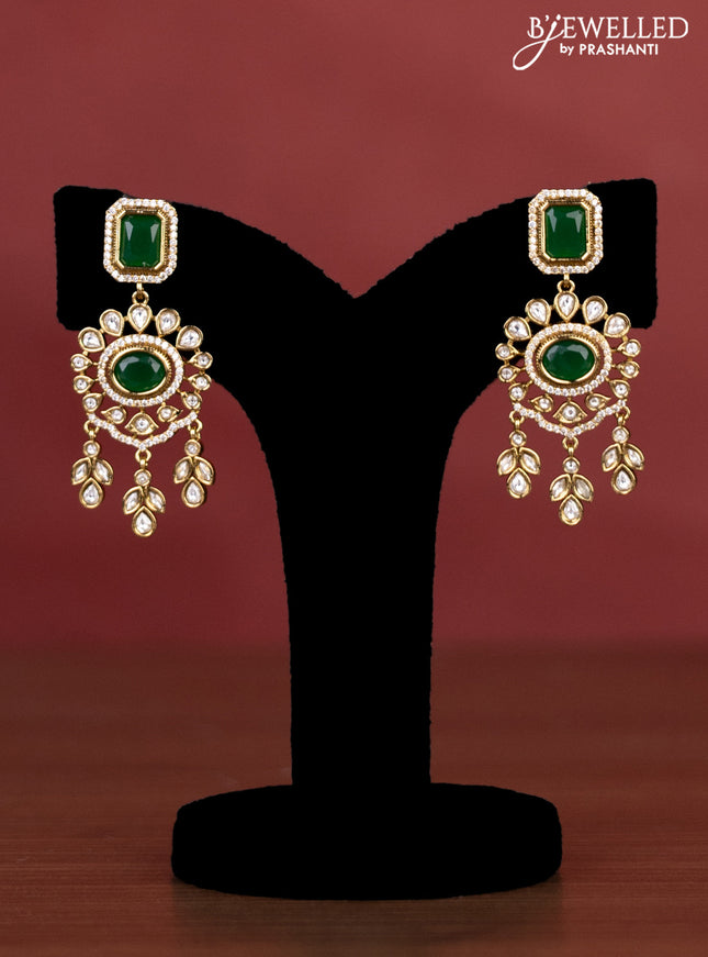 Pearl triple layer necklace with green kemp & kundan stones