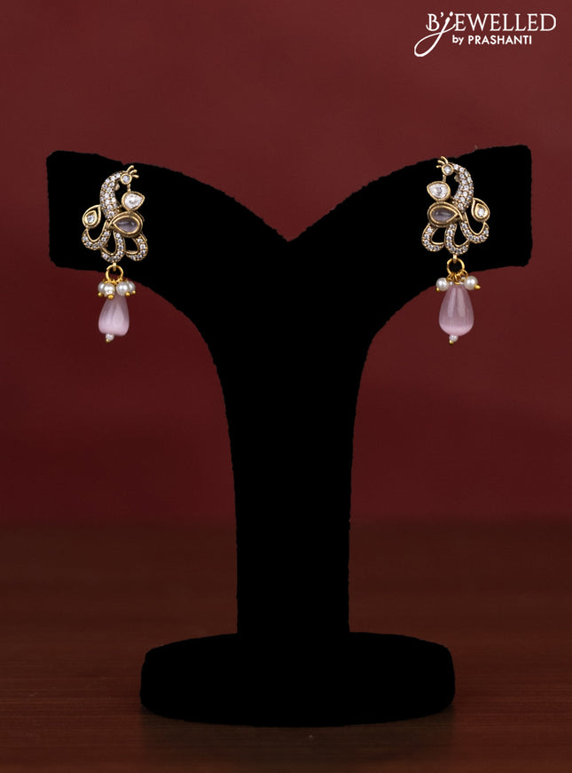 Beaded multilayer haaram with peacock side pendant and kundan & cz stones