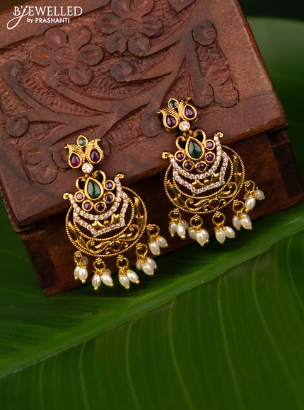 Antique earrings with kemp & cz stones and pearl hangings