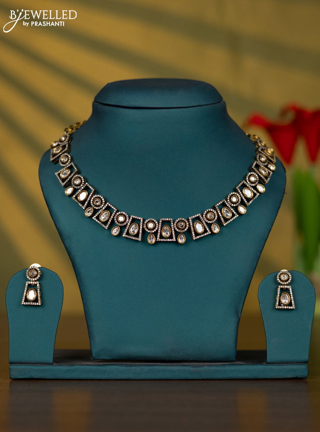Necklace with kundan and cz stones in victorian finish