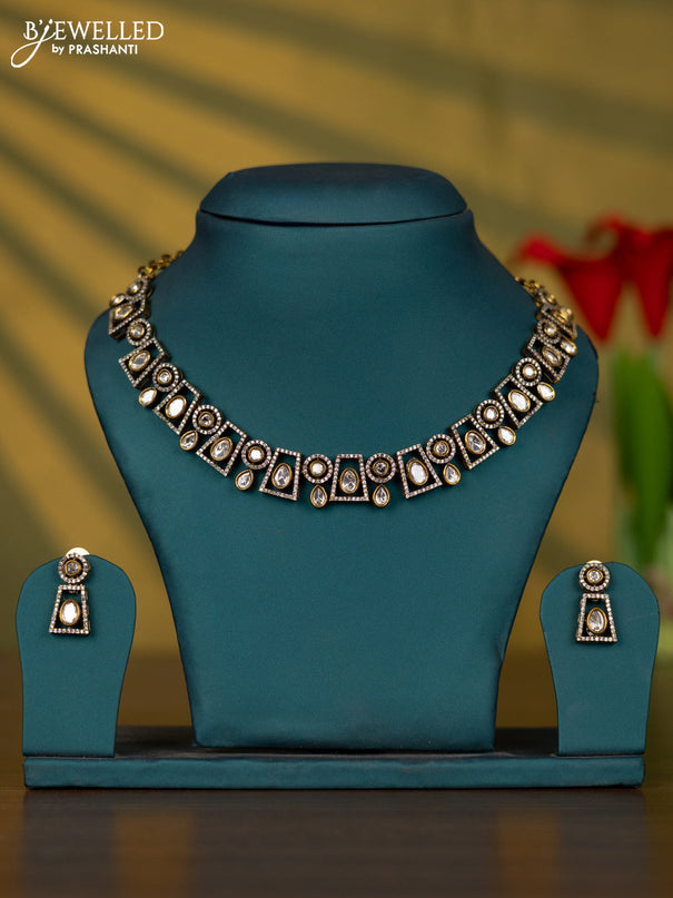 Necklace with kundan and cz stones in victorian finish