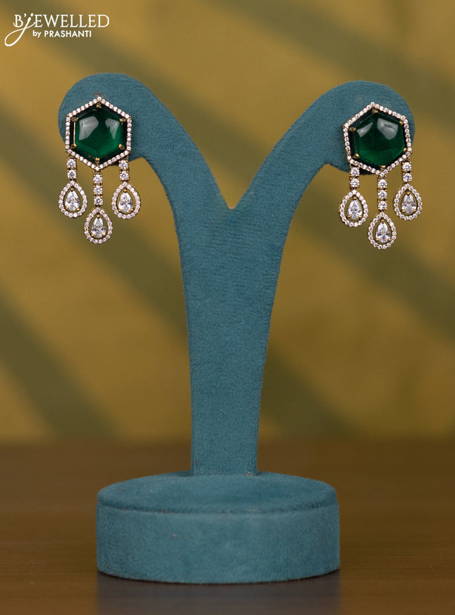 Necklace with emerald & kundan and cz stones in victorian finish