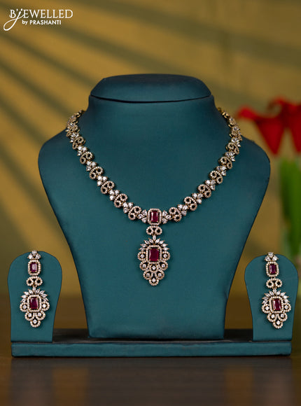 Necklace with ruby and cz stones in victorian finish