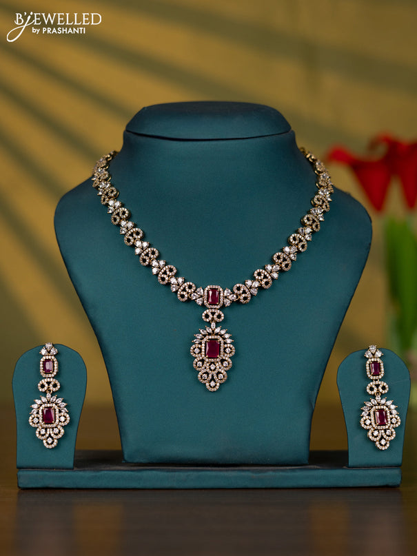 Necklace with ruby and cz stones in victorian finish