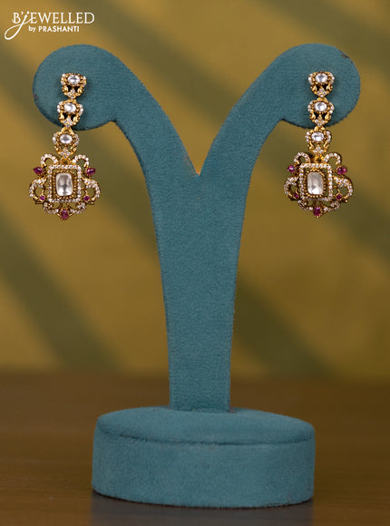 Necklace with ruby & kundan cz stones and pearl & baby pink beads hangings in victorian finish