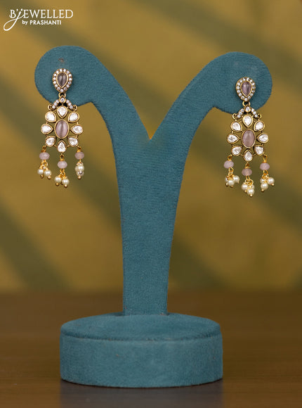 Necklace elephant design with baby pink & kundan cz stones and pearl hangings in victorian finish
