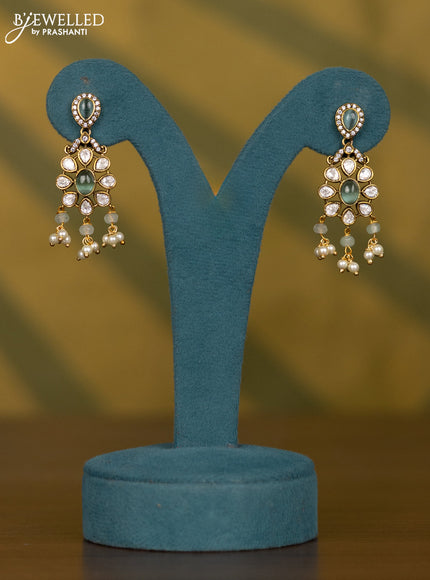 Necklace elephant design with mint green & kundan cz stones and pearl hangings in victorian finish