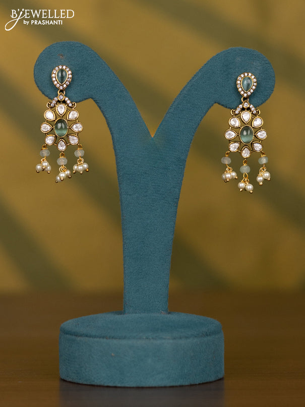 Necklace elephant design with mint green & kundan cz stones and pearl hangings in victorian finish