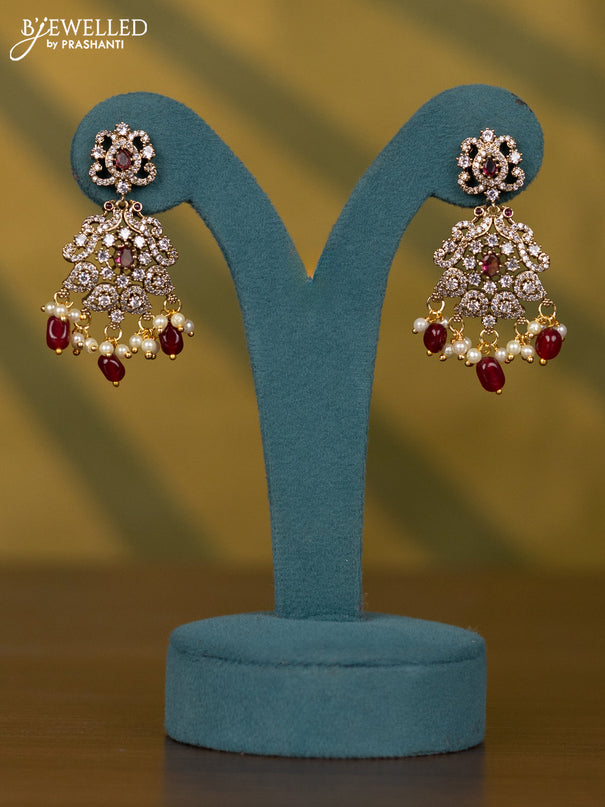 Necklace with ruby & cz stones and maroon beads hangings in victorian finish