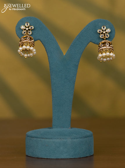 Necklace peacock design with mint green & kundan cz stones and beads hangings in victorian finish