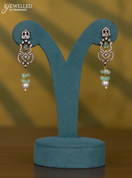 Necklace with mint green & cz stones and pearl & beads hangings in victorian finish