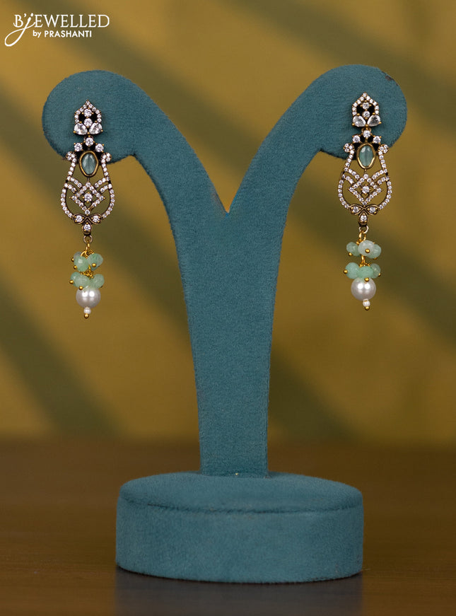 Necklace with mint green & cz stones and pearl & beads hangings in victorian finish