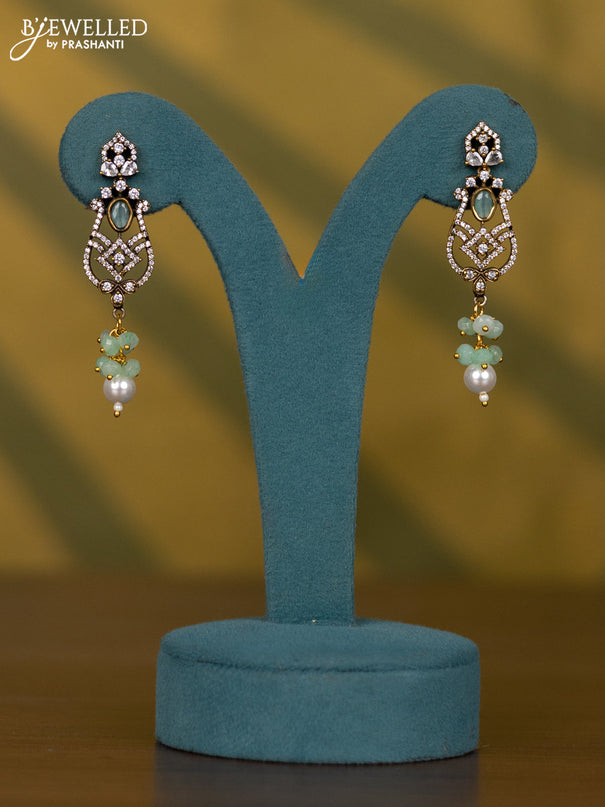 Necklace with mint green & cz stones and pearl & beads hangings in victorian finish
