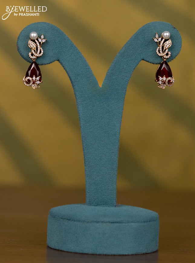 Necklace with ruby & cz stones and pearls in victorian finish
