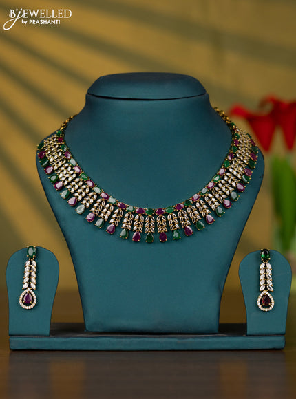 Necklace with kemp and cz stones in victorian finish
