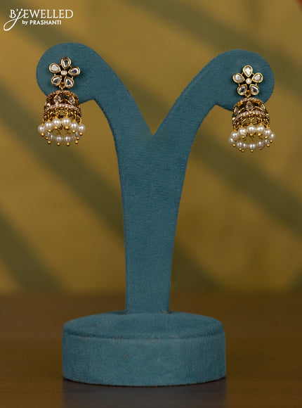 Necklace peacock design with baby pink & kundan cz stones and beads hangings in victorian finish