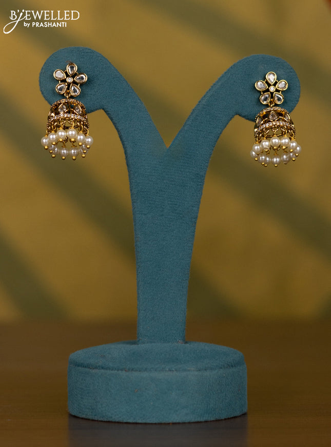 Necklace peacock design with baby pink & kundan cz stones and beads hangings in victorian finish