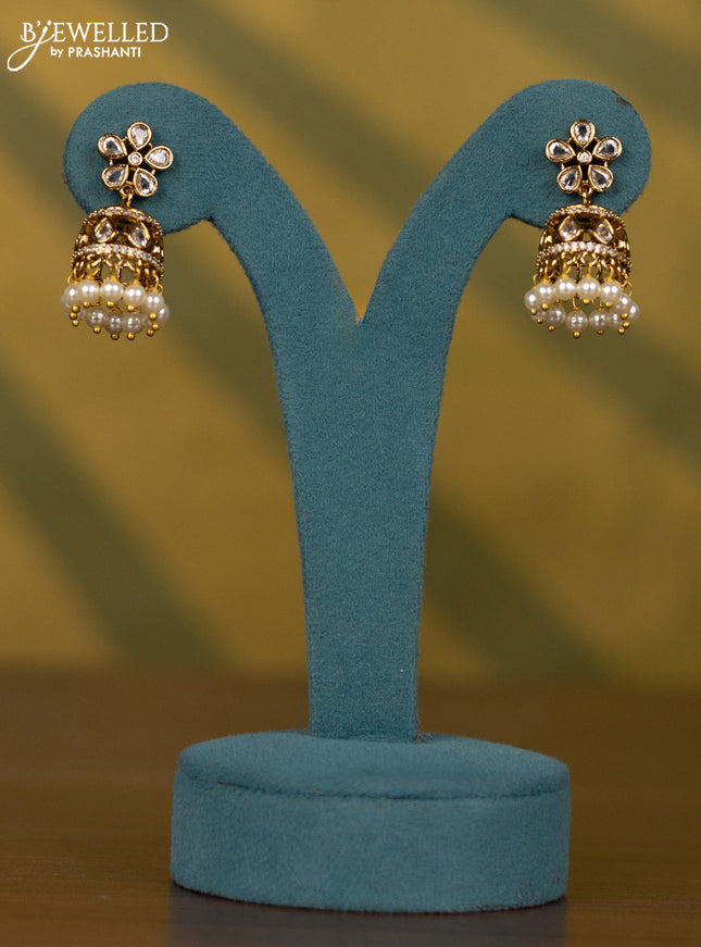 Necklace with ruby & kundan cz stones and pink beads hangings in victorian finish