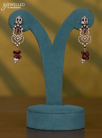 Necklace with ruby & cz stones and pearl & beads hangings in victorian finish