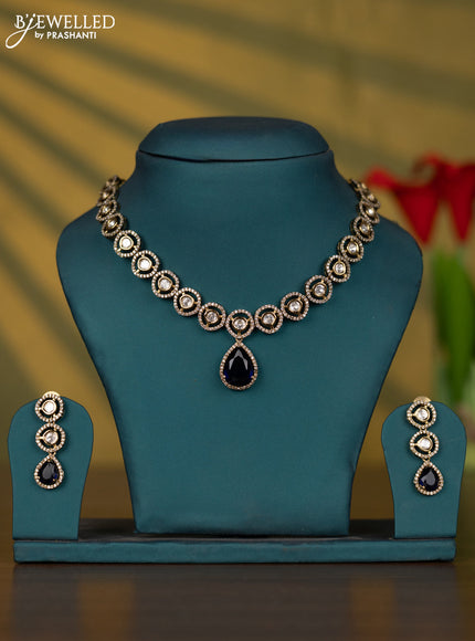 Necklace with sapphire & kundan and cz stones in victorian finish