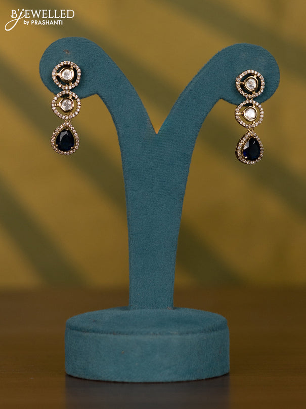 Necklace with sapphire & kundan and cz stones in victorian finish