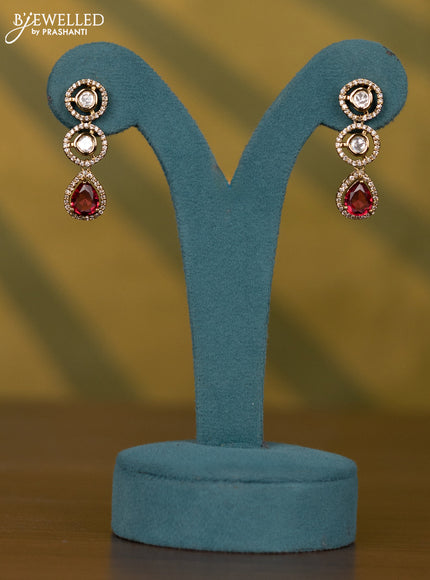 Necklace with maroon & kundan and cz stones in victorian finish