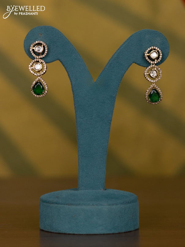 Necklace with emerald & kundan and cz stones in victorian finish