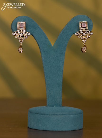 Necklace with baby pink & cz stones and pearl in victorian finish