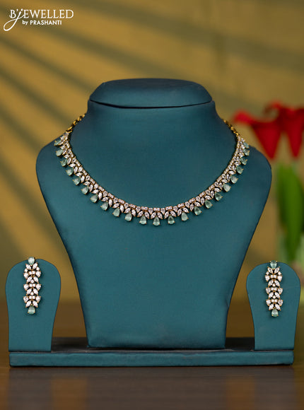Necklace with mint green and cz stones and pearl in victorian finish