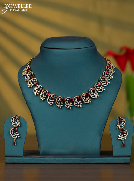 Necklace with ruby and cz stones in victorian finish