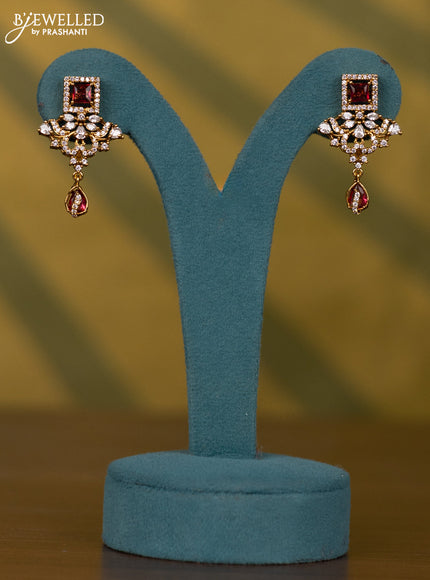 Necklace with ruby & cz stones and pearl in victorian finish
