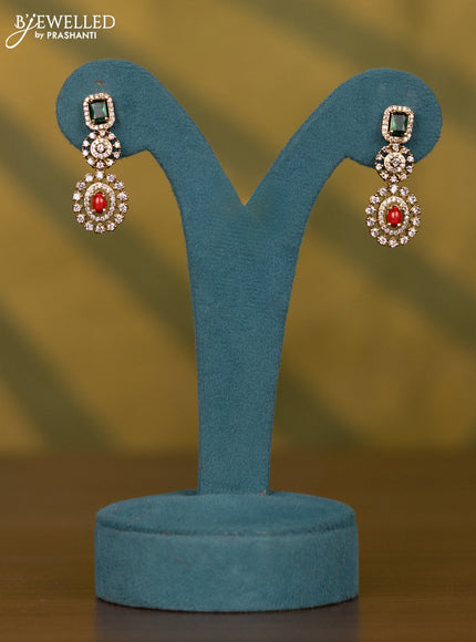Necklace with pavalam & emerald cz stones and pearl hangings in victorian finish