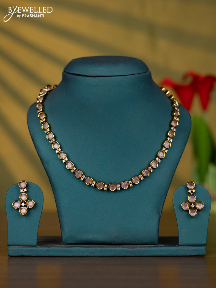 Necklace with baby pink and cz stones in victorian finish