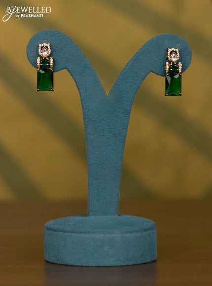 Necklace with emerald & kundan & cz stones in victorian finish