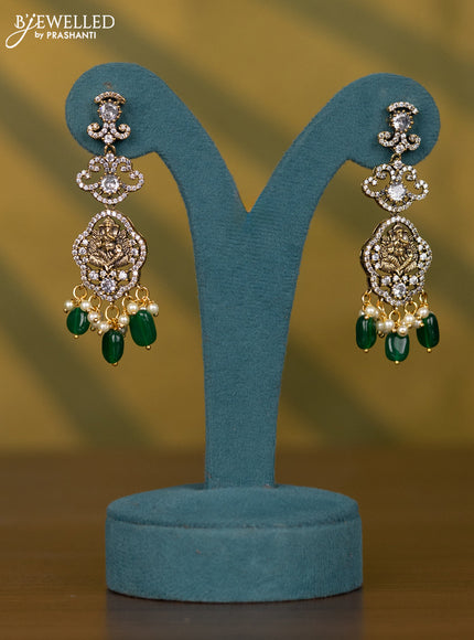Necklace genesha design with cz stones and pearl & green beads hangings in victorian finish