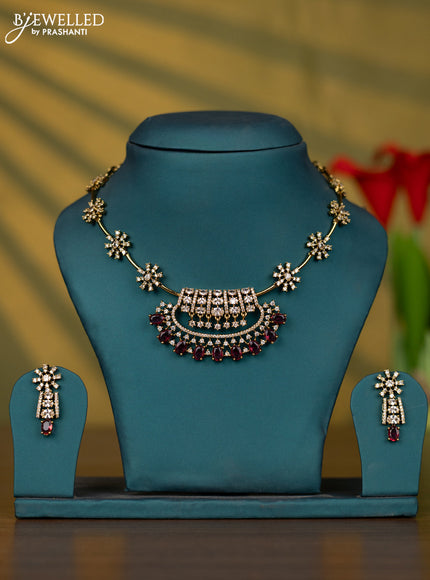 Necklace with ruby and cz stones in victorian finish
